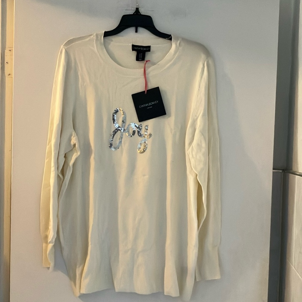 Cynthia rowley sequin JOY long sleeve sweater women’s 1X NWT